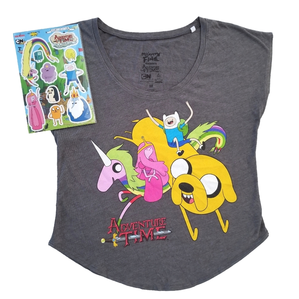 [Bundle] Adventure Time Gray T-Shirt & Magnet Set